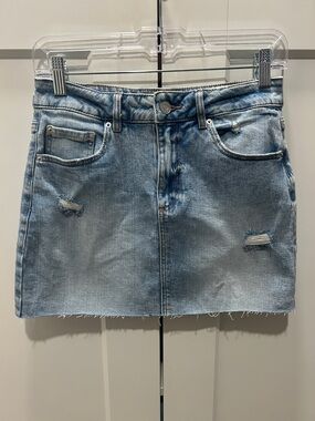Garage Light Blue Distressed Denim Mini Skirt